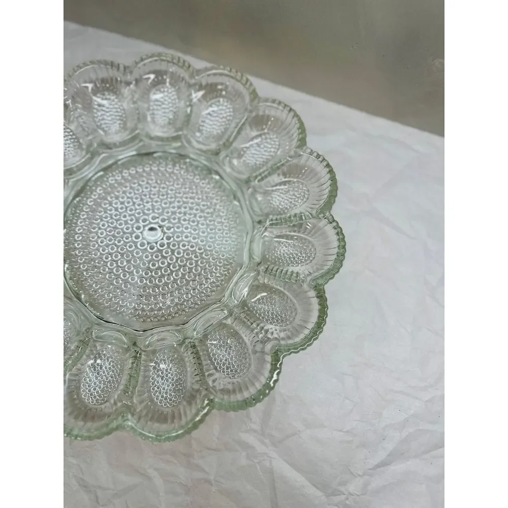 Vintage Indiana Glass Hobnail Deviled Egg Tray Clear MCM Serving, Thanksgiving